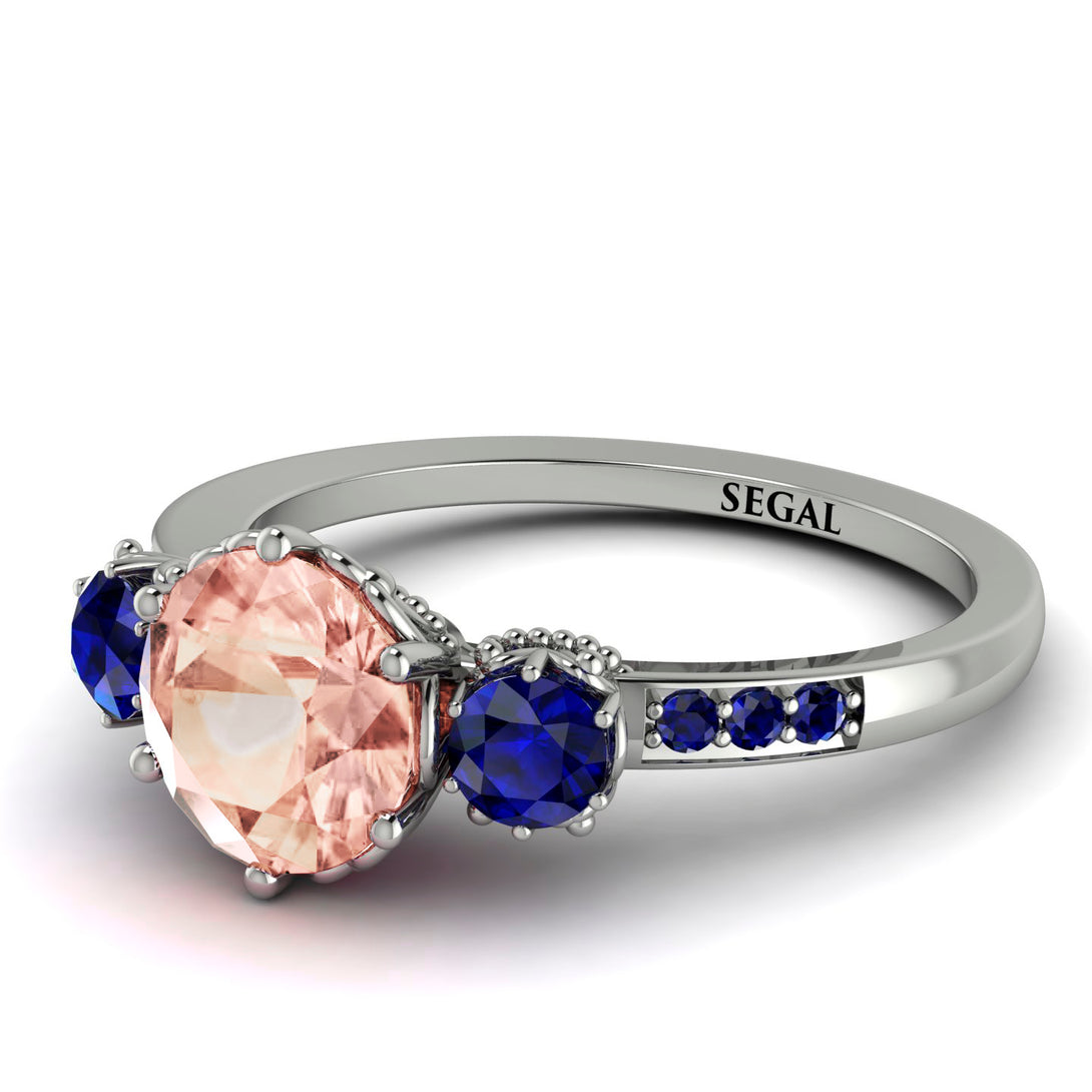 Vintage 3 Stones Morganite Ring With Micro Pave - Luna No. 912