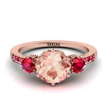 Vintage 3 Stones Morganite Ring With Micro Pave - Luna No. 914 image 1