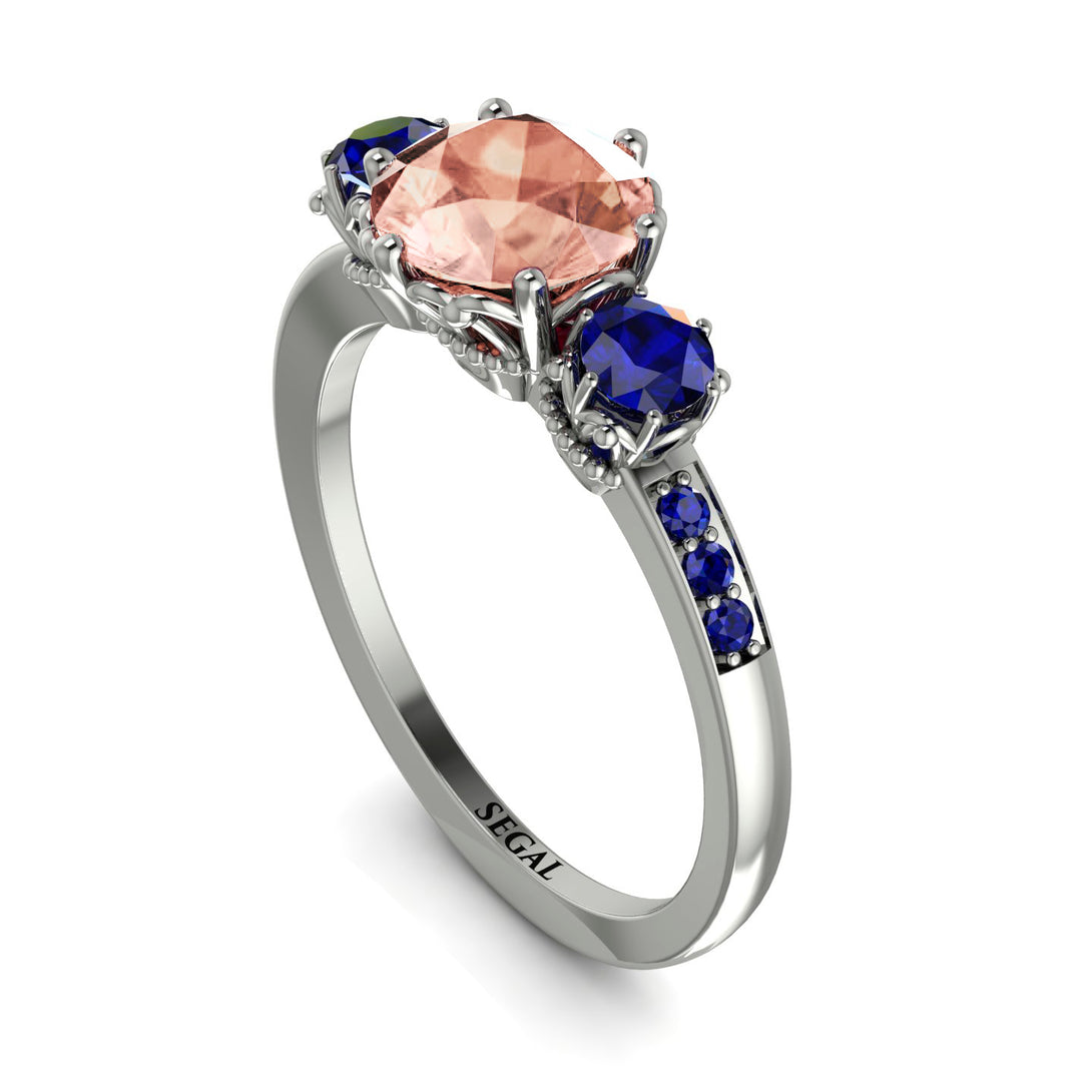 Vintage 3 Stones Morganite Ring With Micro Pave - Luna No. 912