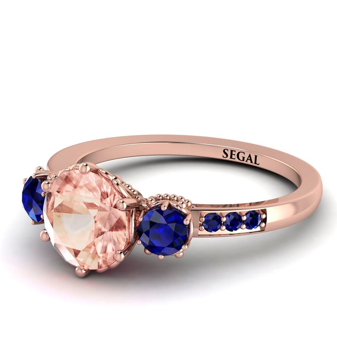 Vintage 3 Stones Morganite Ring With Micro Pave - Luna No. 911