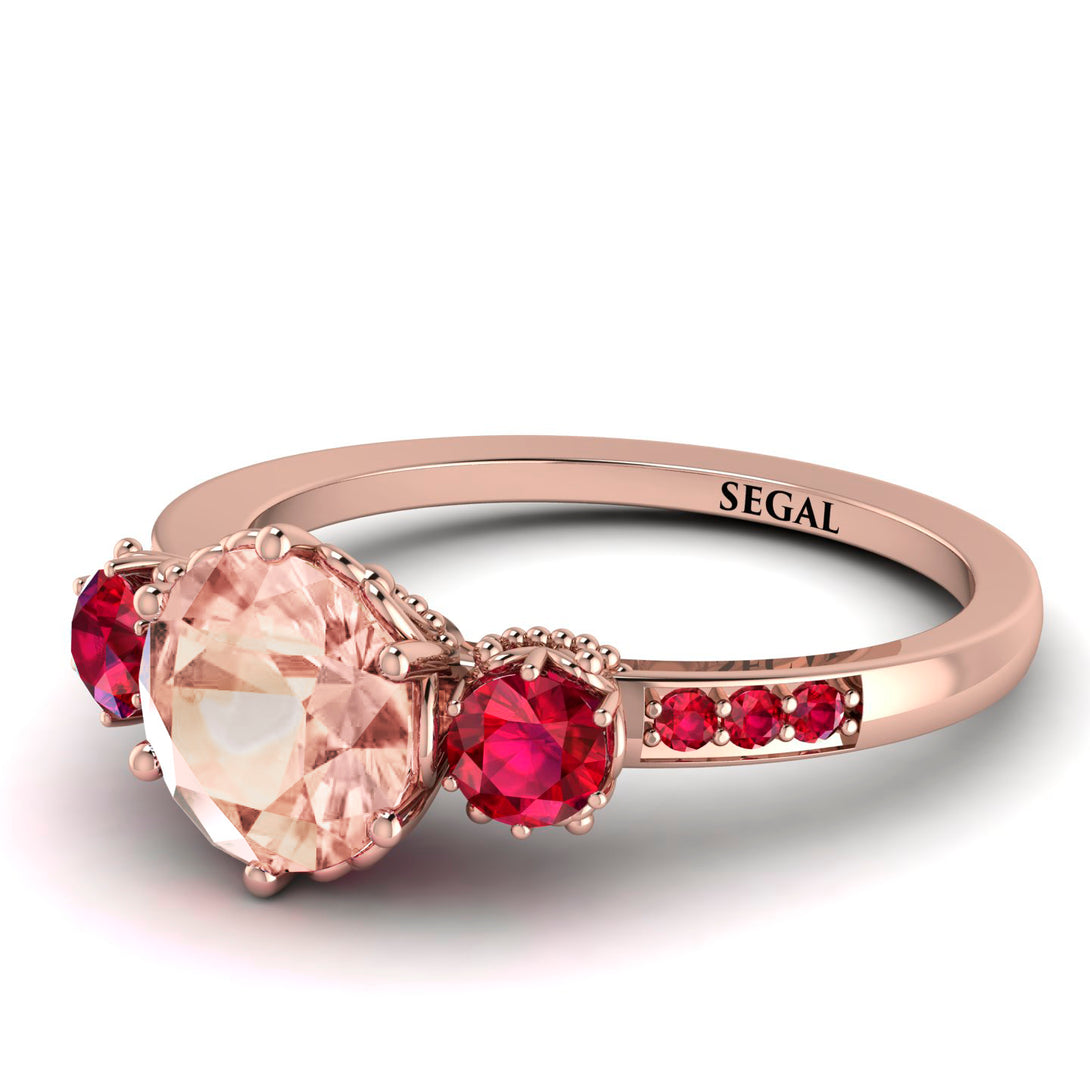 Vintage 3 Stones Morganite Ring With Micro Pave - Luna No. 914