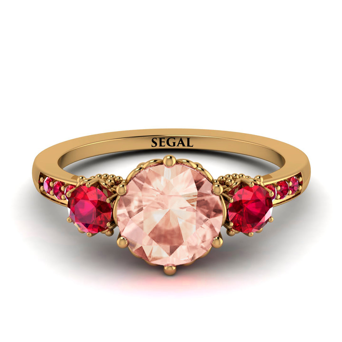Vintage 3 Stones Morganite Ring With Micro Pave - Luna No. 913
