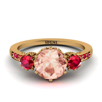 Vintage 3 Stones Morganite Ring With Micro Pave - Luna No. 913 image 1