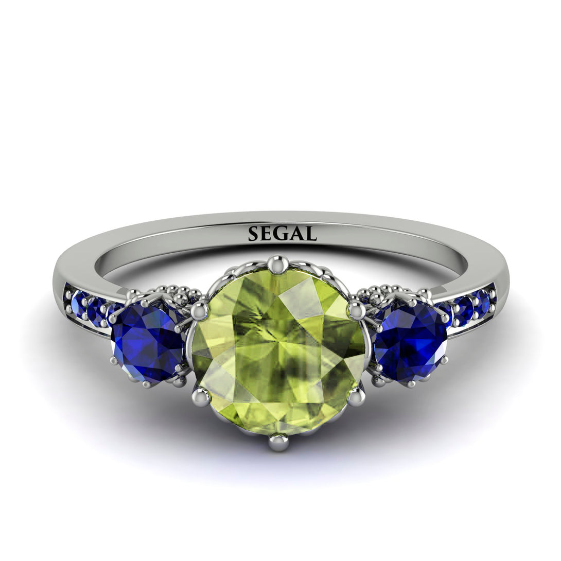 Vintage 3 Stones Peridot Ring With Micro Pave - Luna No. 712