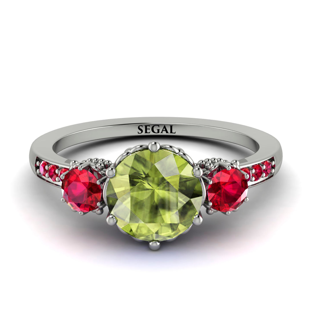 Vintage 3 Stones Peridot Ring With Micro Pave - Luna No. 715