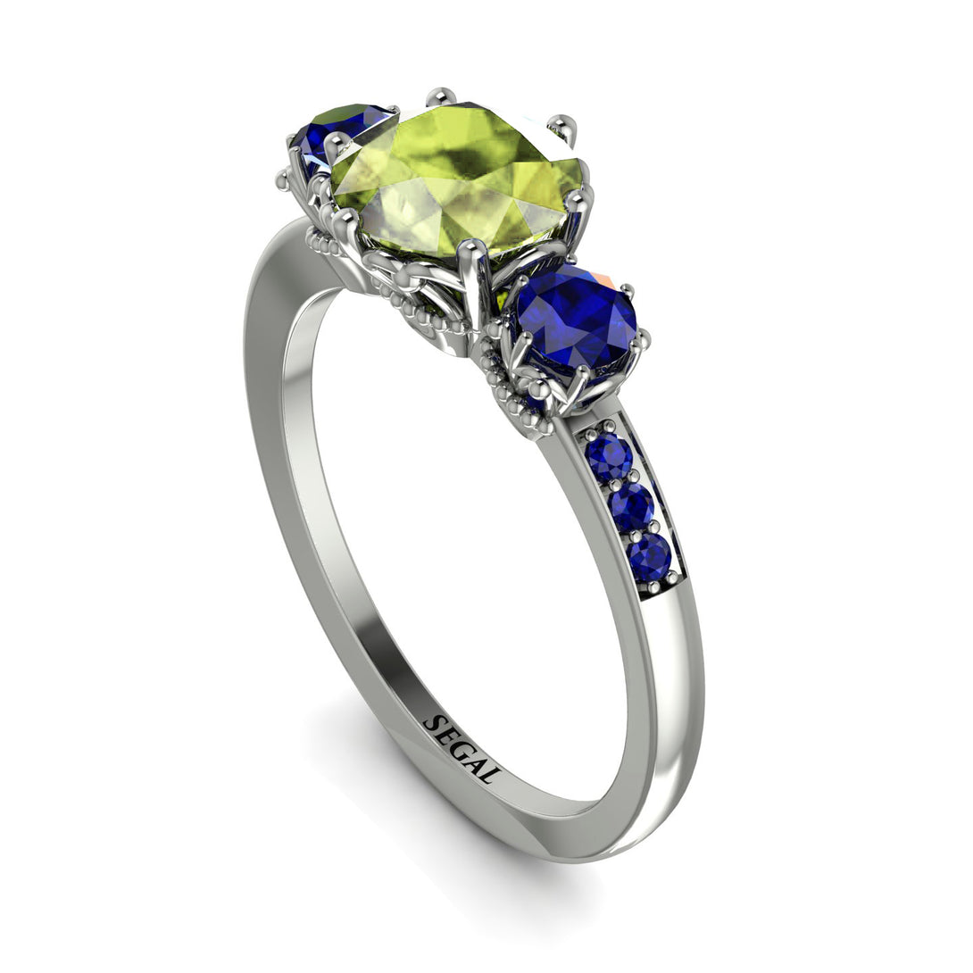 Vintage 3 Stones Peridot Ring With Micro Pave - Luna No. 712