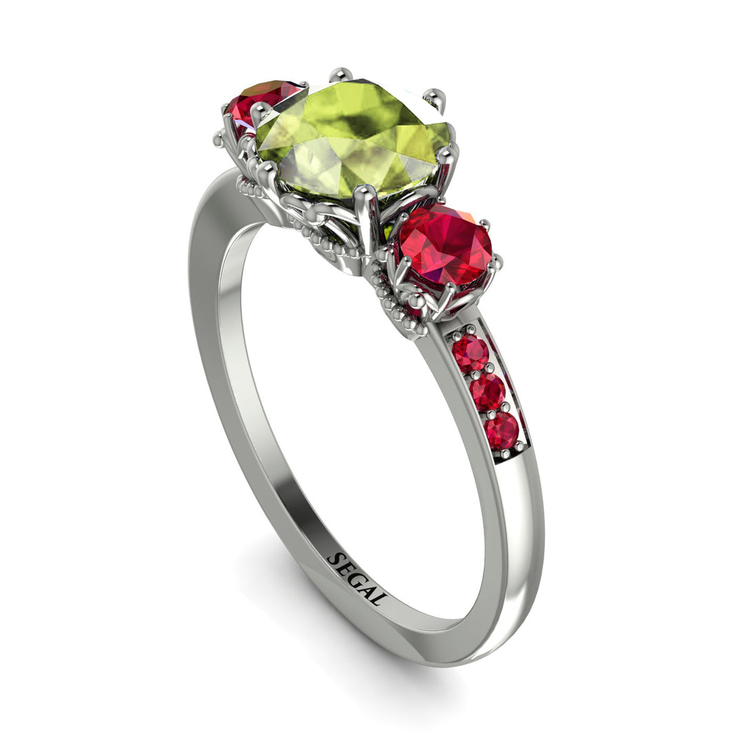 Vintage 3 Stones Peridot Ring With Micro Pave - Luna No. 715
