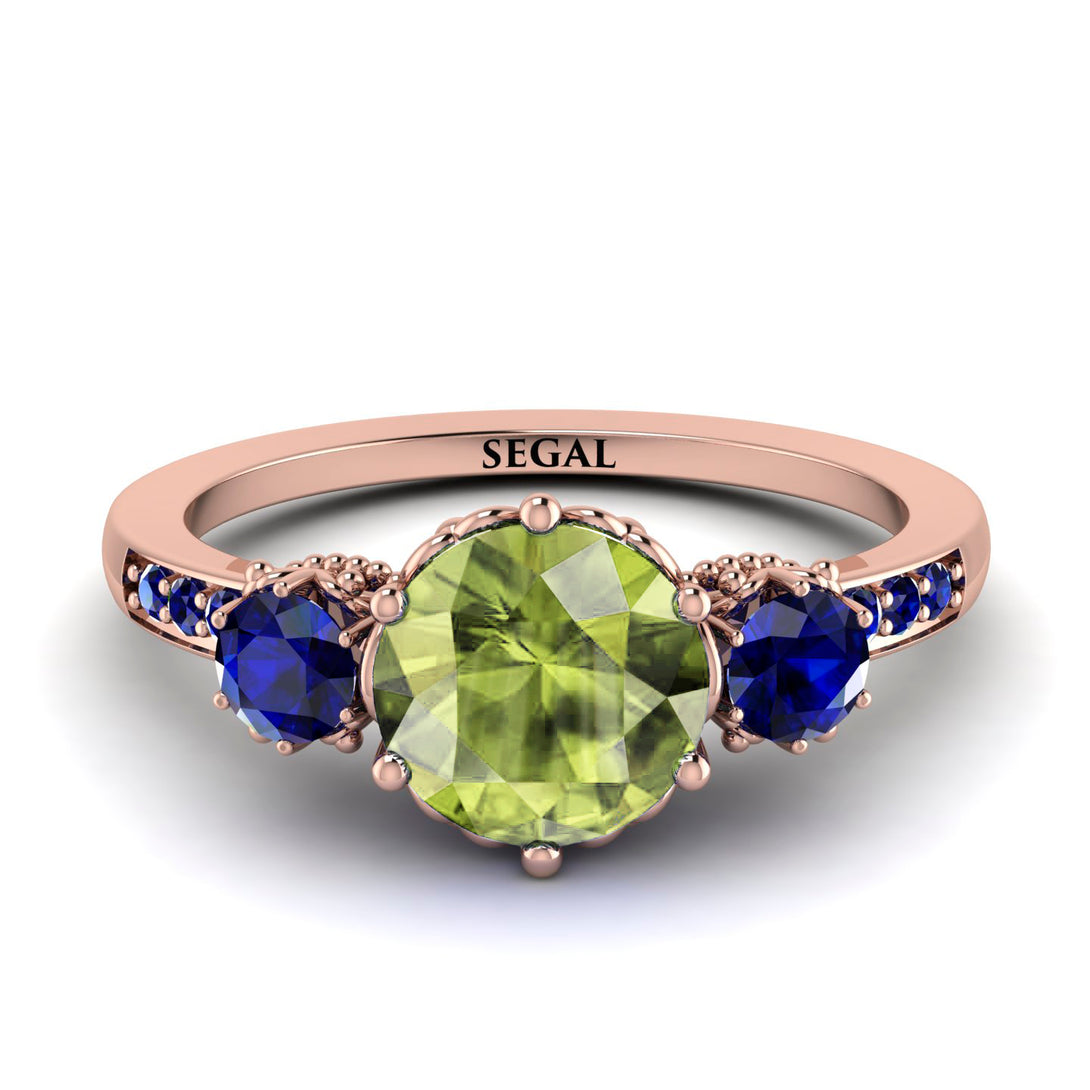 Vintage 3 Stones Peridot Ring With Micro Pave - Luna No. 711