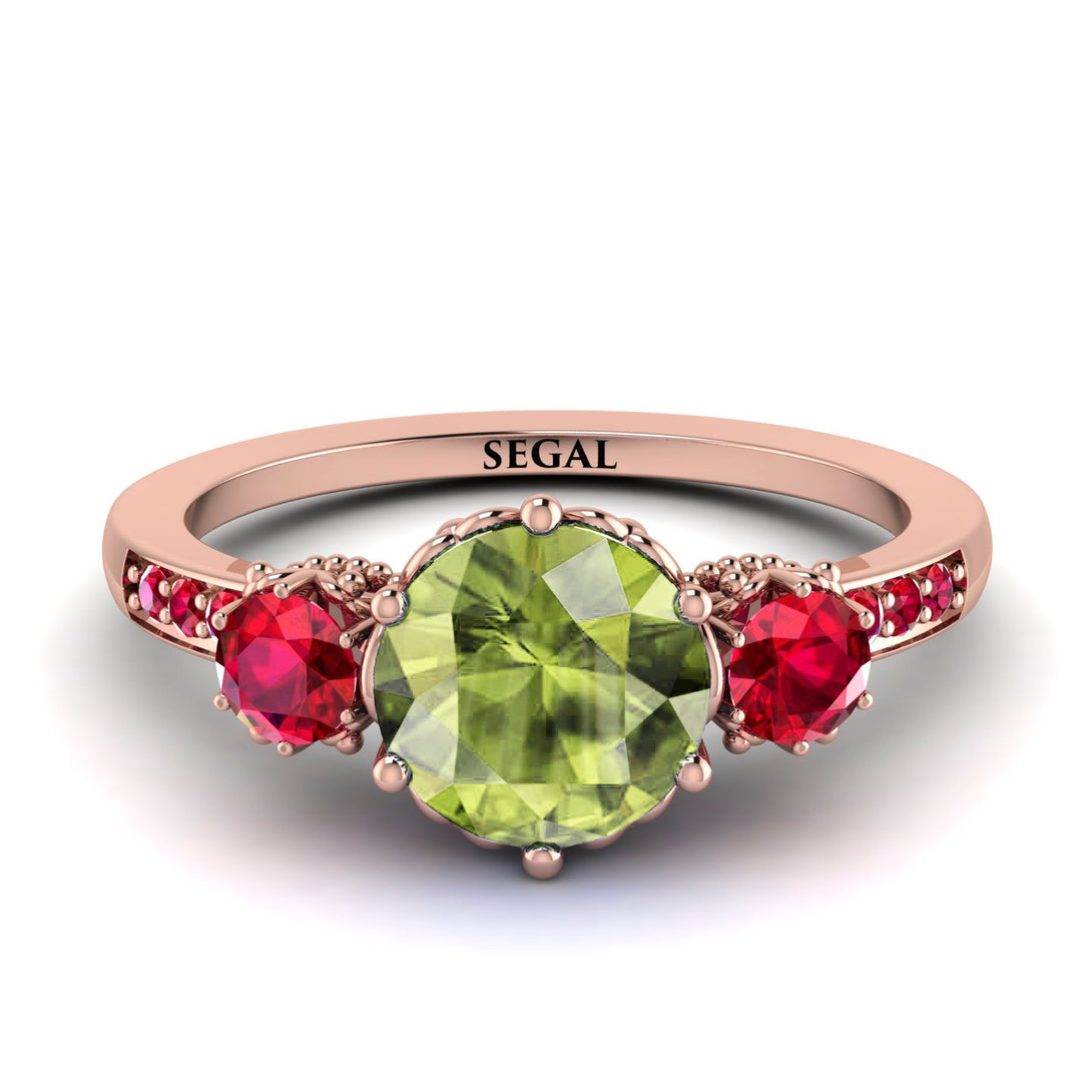 Vintage 3 Stones Peridot Ring With Micro Pave - Luna No. 714