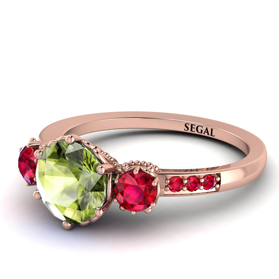 Vintage 3 Stones Peridot Ring With Micro Pave - Luna No. 714