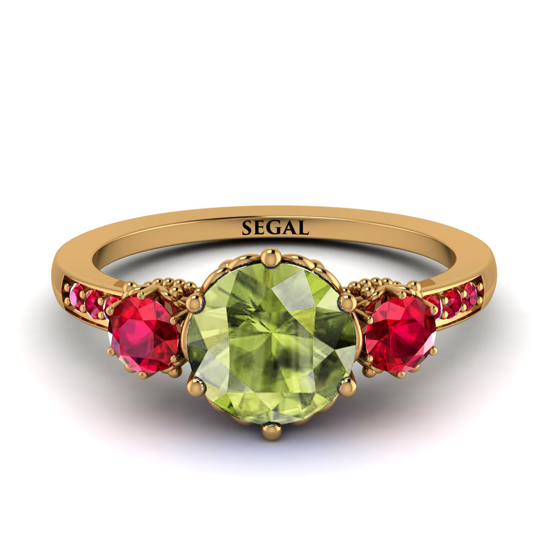 Vintage 3 Stones Peridot Ring With Micro Pave - Luna No. 713