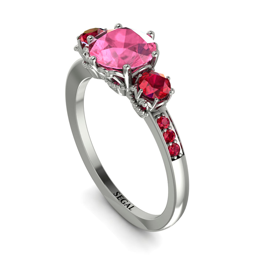 Vintage 3 Stones Pink Moissanite Ring With Micro Pave - Luna No. 815