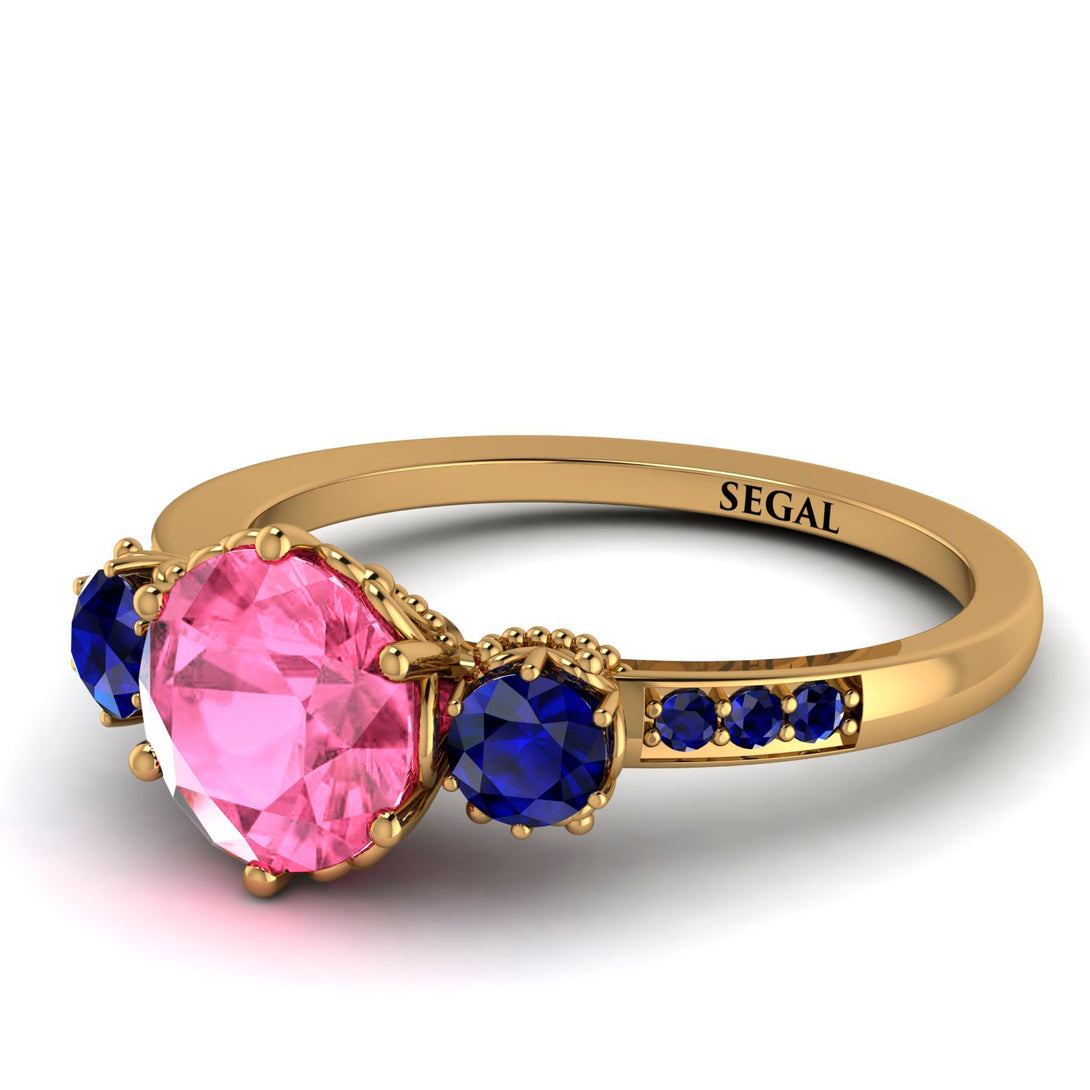 Vintage 3 Stones Pink Moissanite Ring With Micro Pave - Luna No. 810