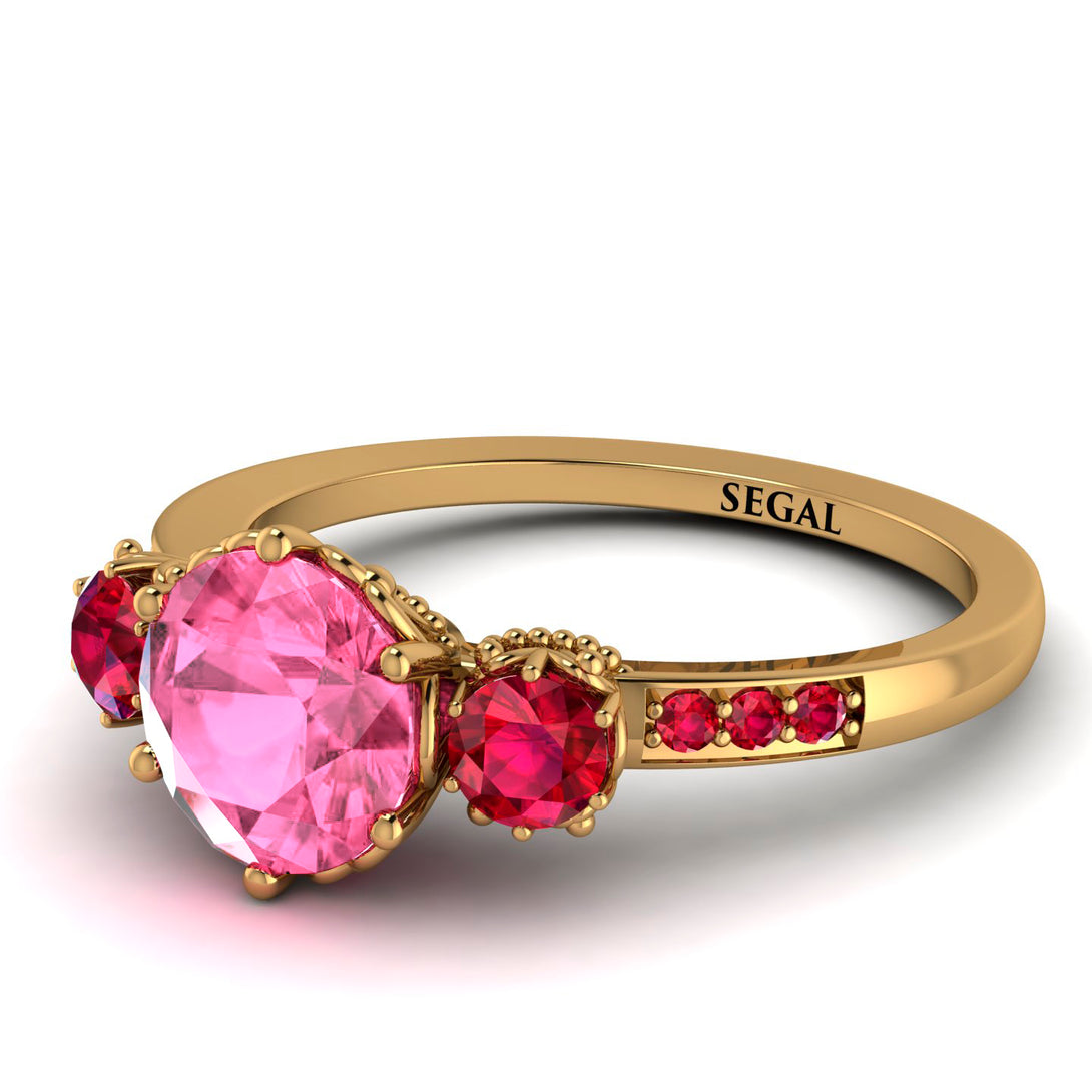 Vintage 3 Stones Pink Moissanite Ring With Micro Pave - Luna No. 813