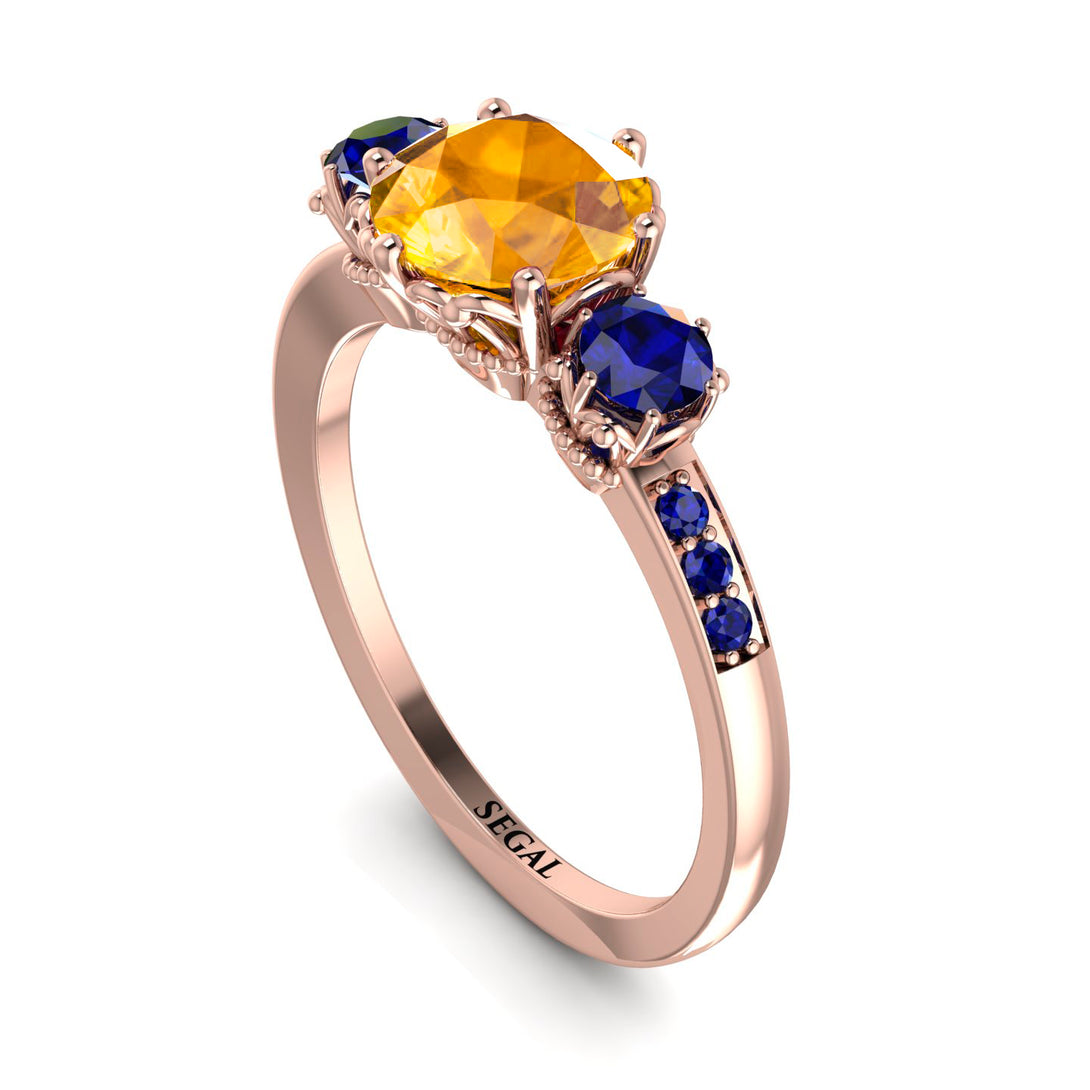 Vintage 3 Stones Yellow Diamond Ring With Micro Pave - Luna No. 1011