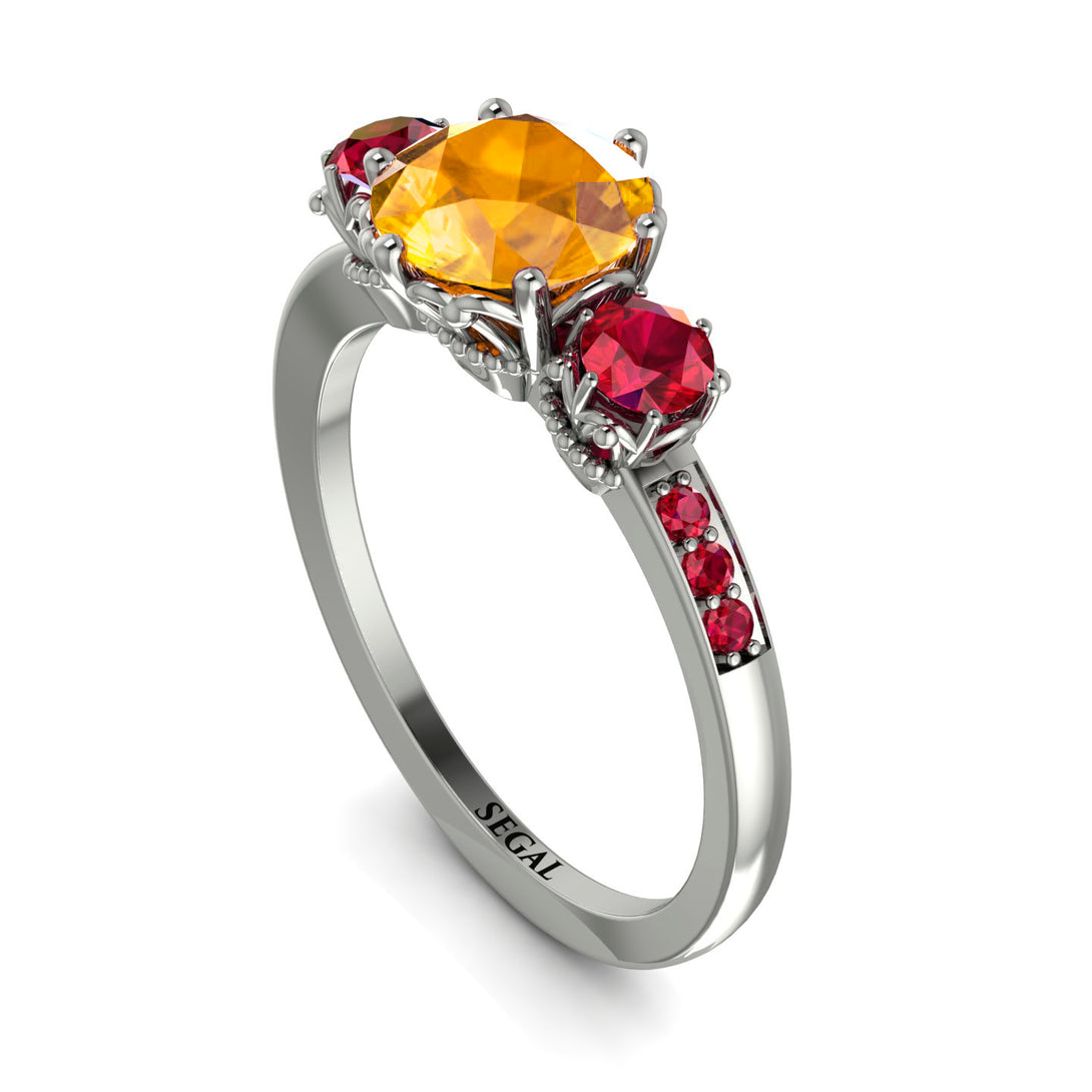 Vintage 3 Stones Yellow Diamond Ring With Micro Pave - Luna No. 1015