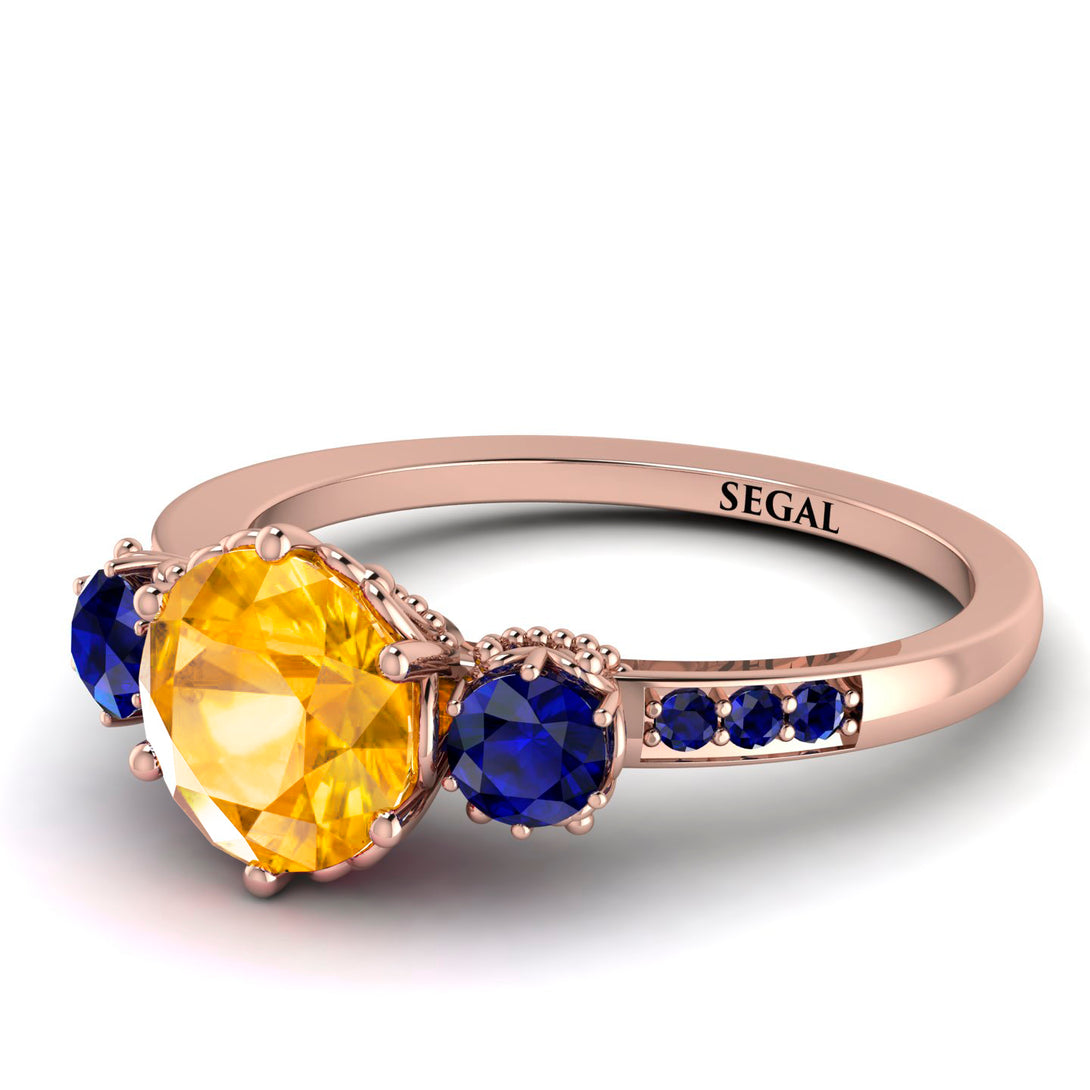 Vintage 3 Stones Yellow Diamond Ring With Micro Pave - Luna No. 1011