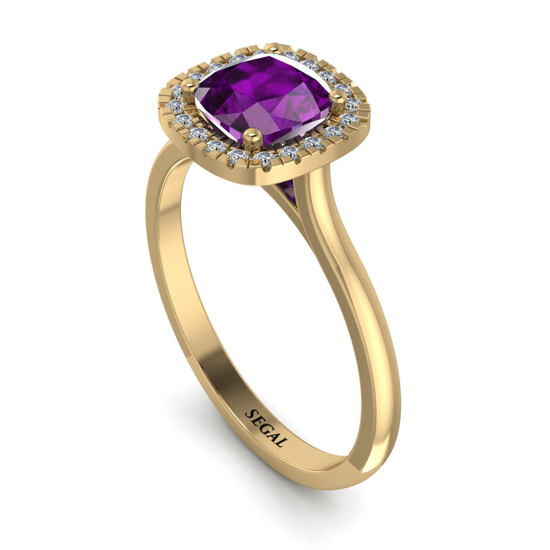 Vintage Classic Halo Cushion Amethyst Ring - Skylar No. 301