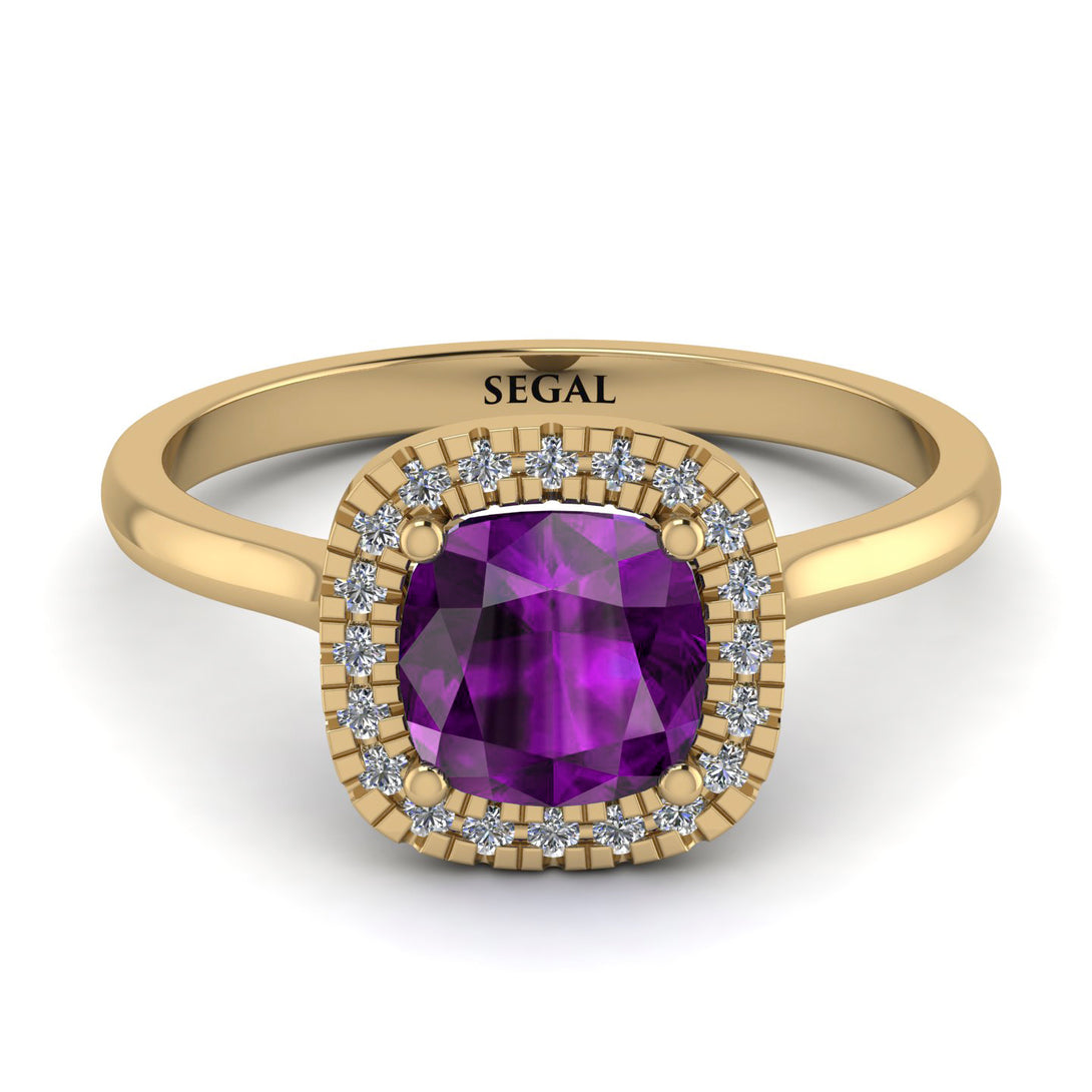 Vintage Classic Halo Cushion Amethyst Ring - Skylar No. 301