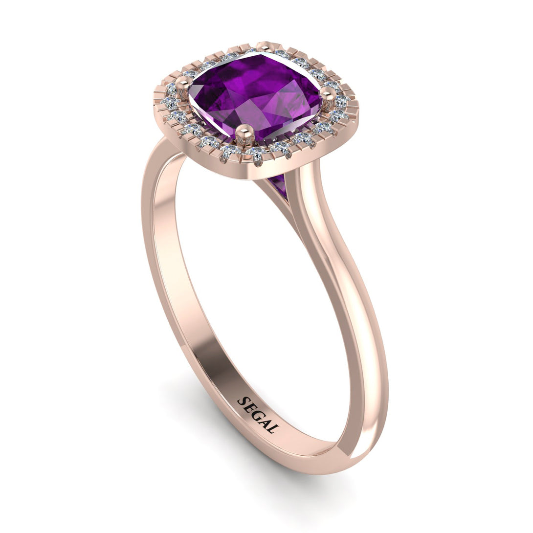 Vintage Classic Halo Cushion Amethyst Ring - Skylar No. 302