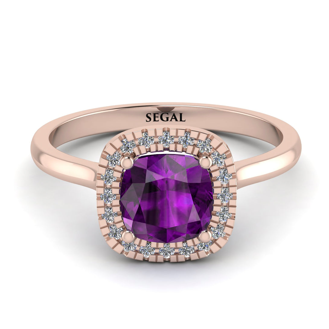 Vintage Classic Halo Cushion Amethyst Ring - Skylar No. 302