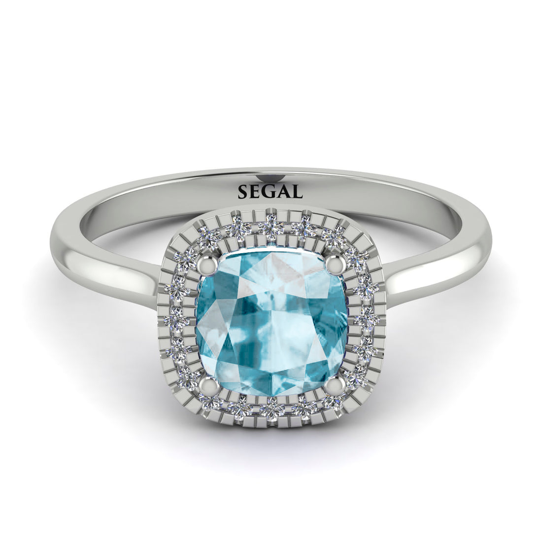 Vintage Classic Halo Cushion Aquamarine Ring - Skylar No. 403