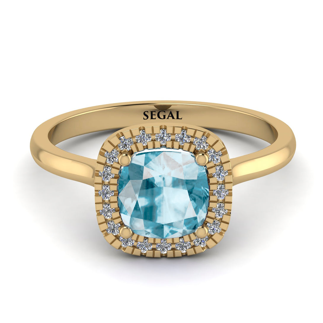 Vintage Classic Halo Cushion Aquamarine Ring - Skylar No. 401