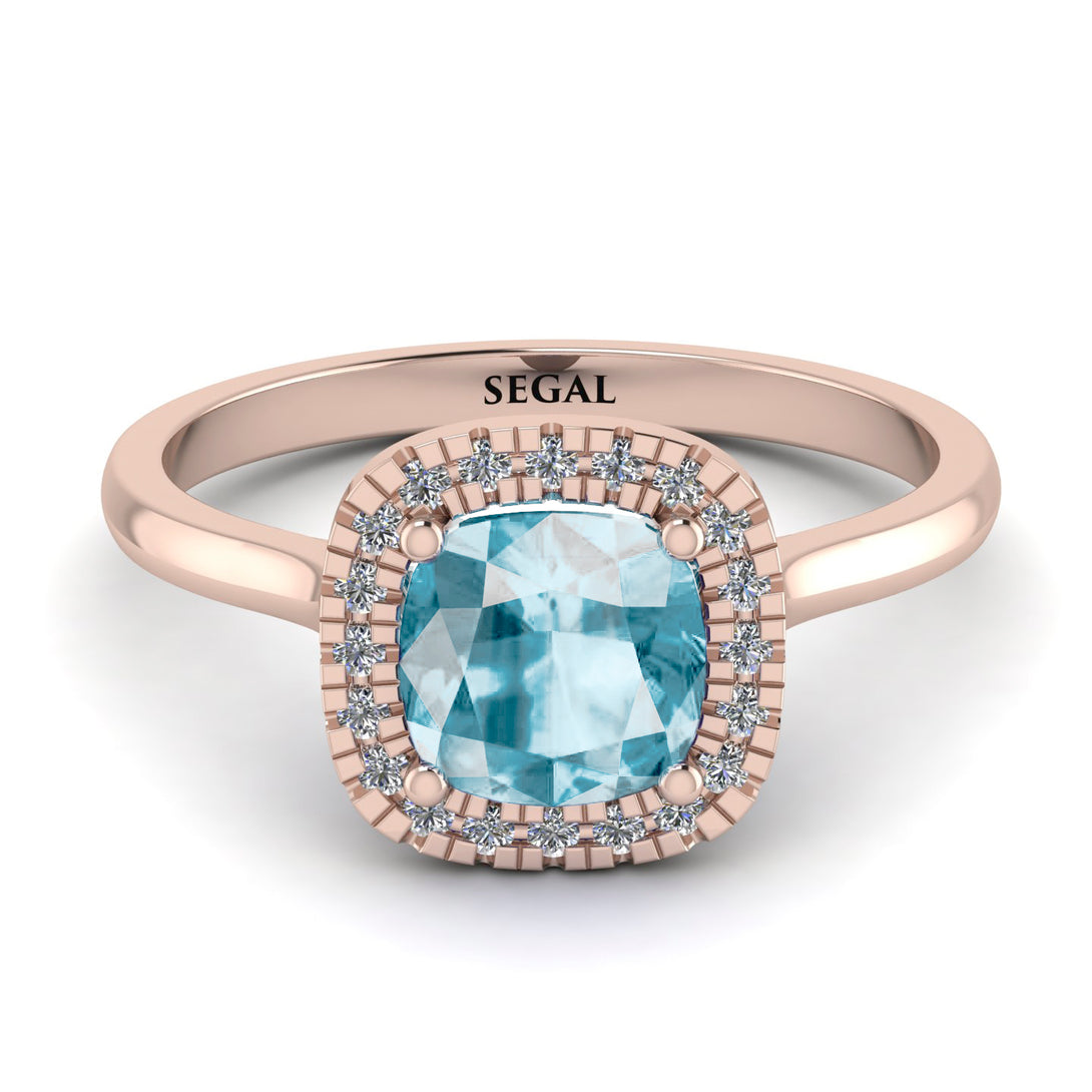 Vintage Classic Halo Cushion Aquamarine Ring - Skylar No. 402