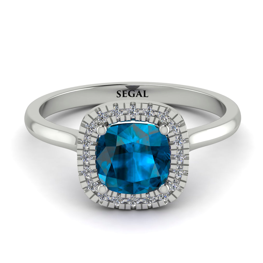 Vintage Classic Halo Cushion Blue Topaz Ring - Skylar No. 503