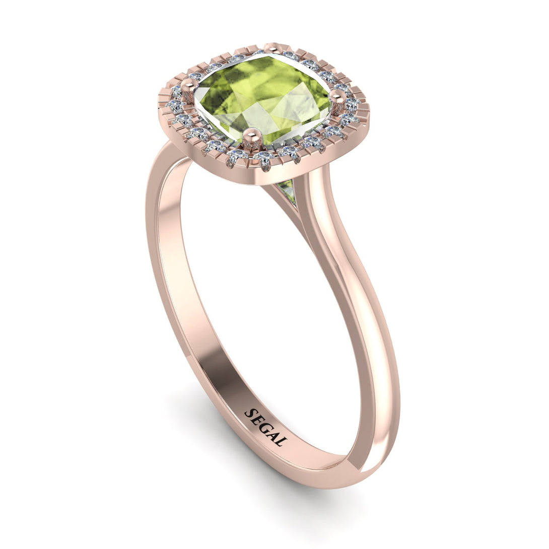 Vintage Classic Halo Cushion Peridot Ring - Skylar No. 702