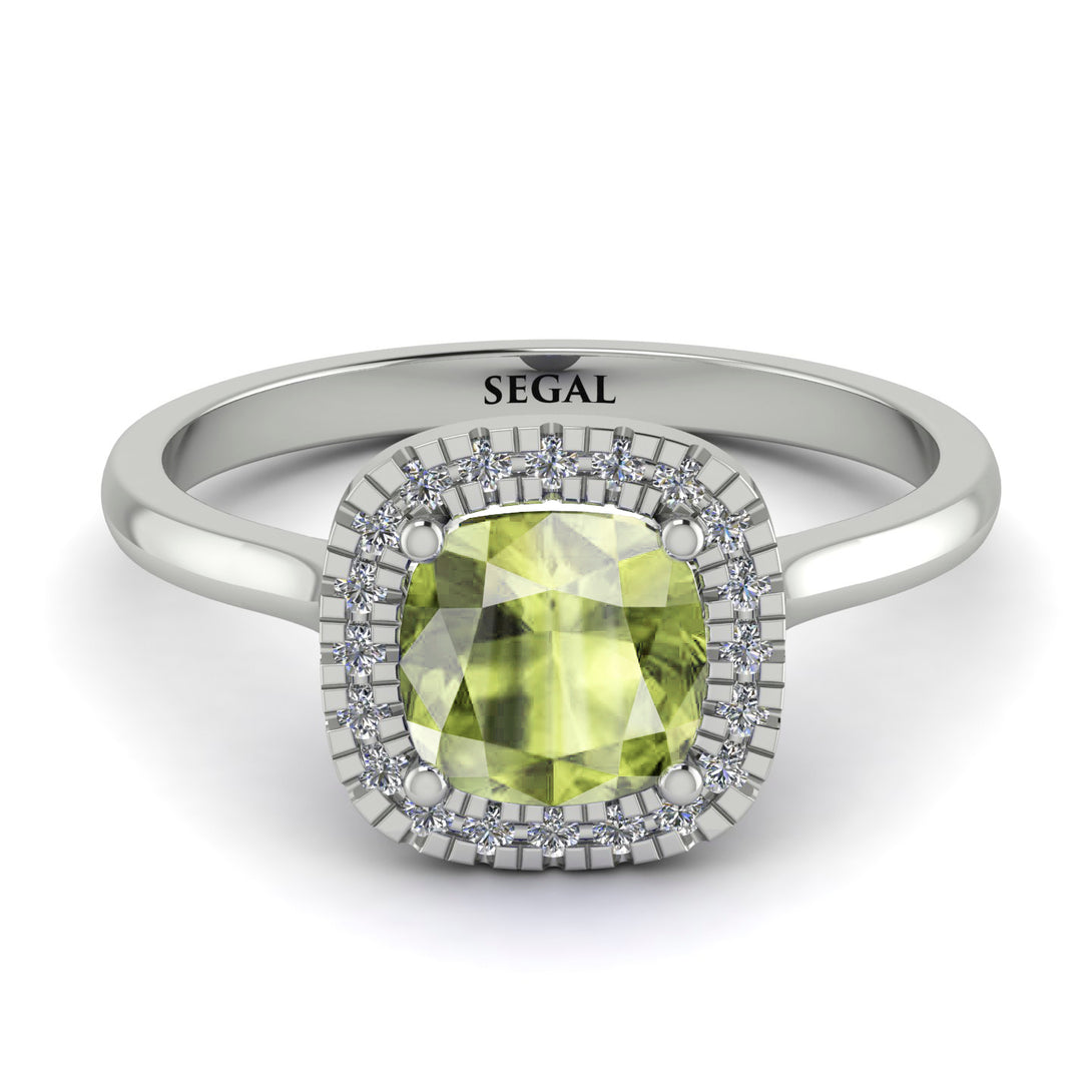Vintage Classic Halo Cushion Peridot Ring - Skylar No. 703