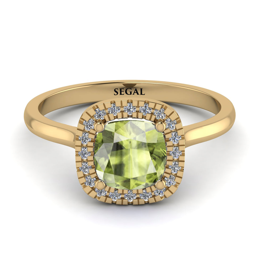 Vintage Classic Halo Cushion Peridot Ring - Skylar No. 701