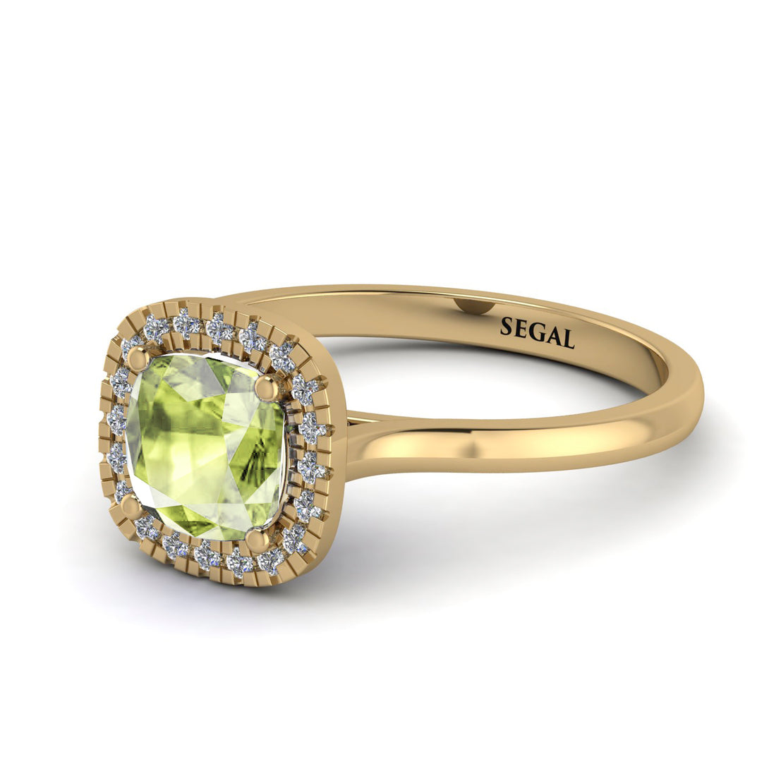 Vintage Classic Halo Cushion Peridot Ring - Skylar No. 701