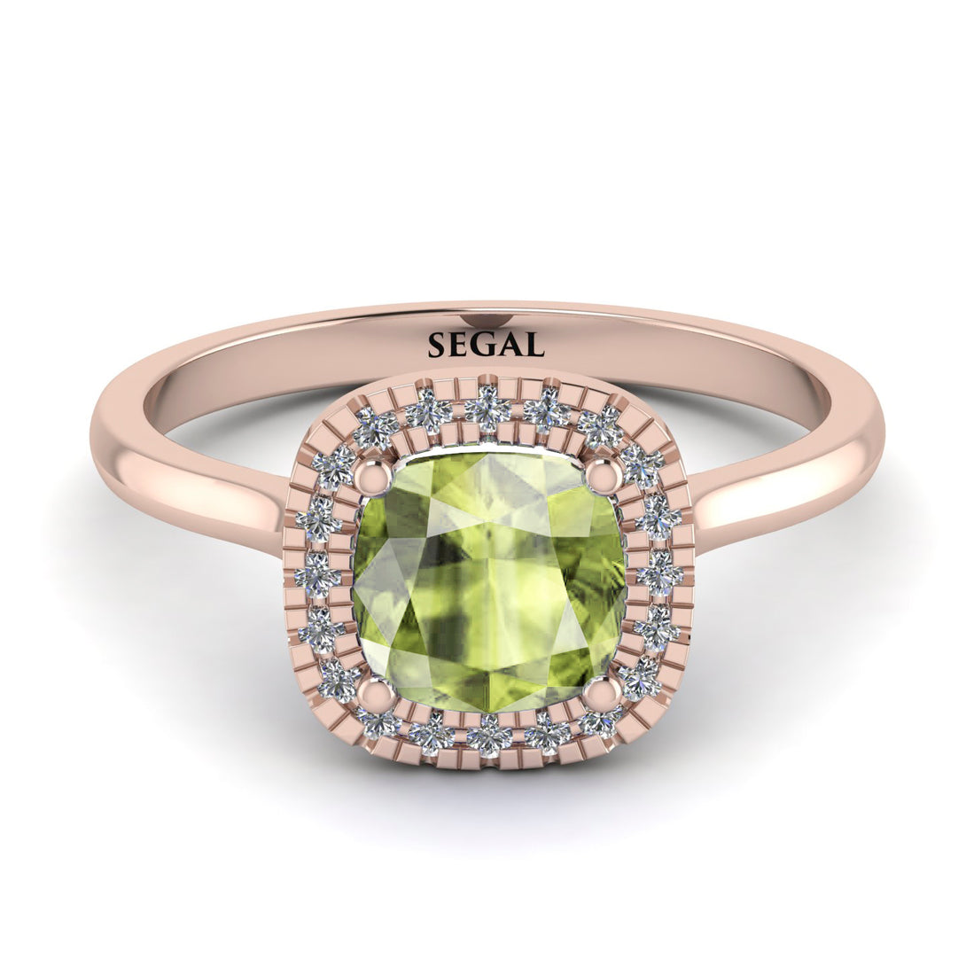 Vintage Classic Halo Cushion Peridot Ring - Skylar No. 702