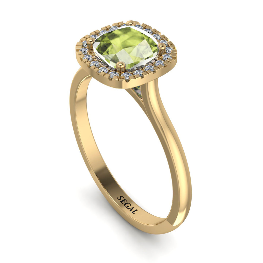 Vintage Classic Halo Cushion Peridot Ring - Skylar No. 701