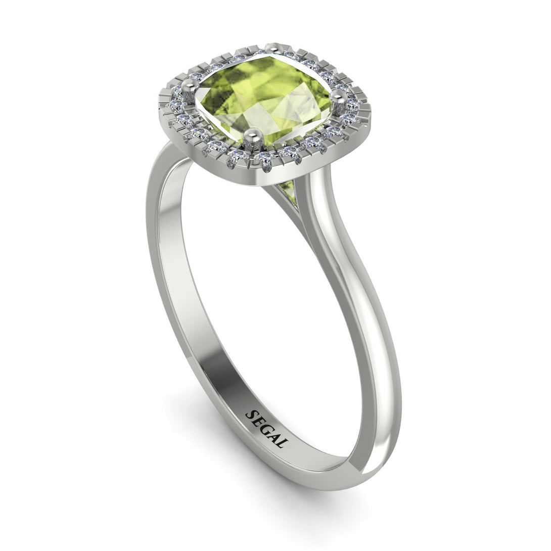 Vintage Classic Halo Cushion Peridot Ring - Skylar No. 703