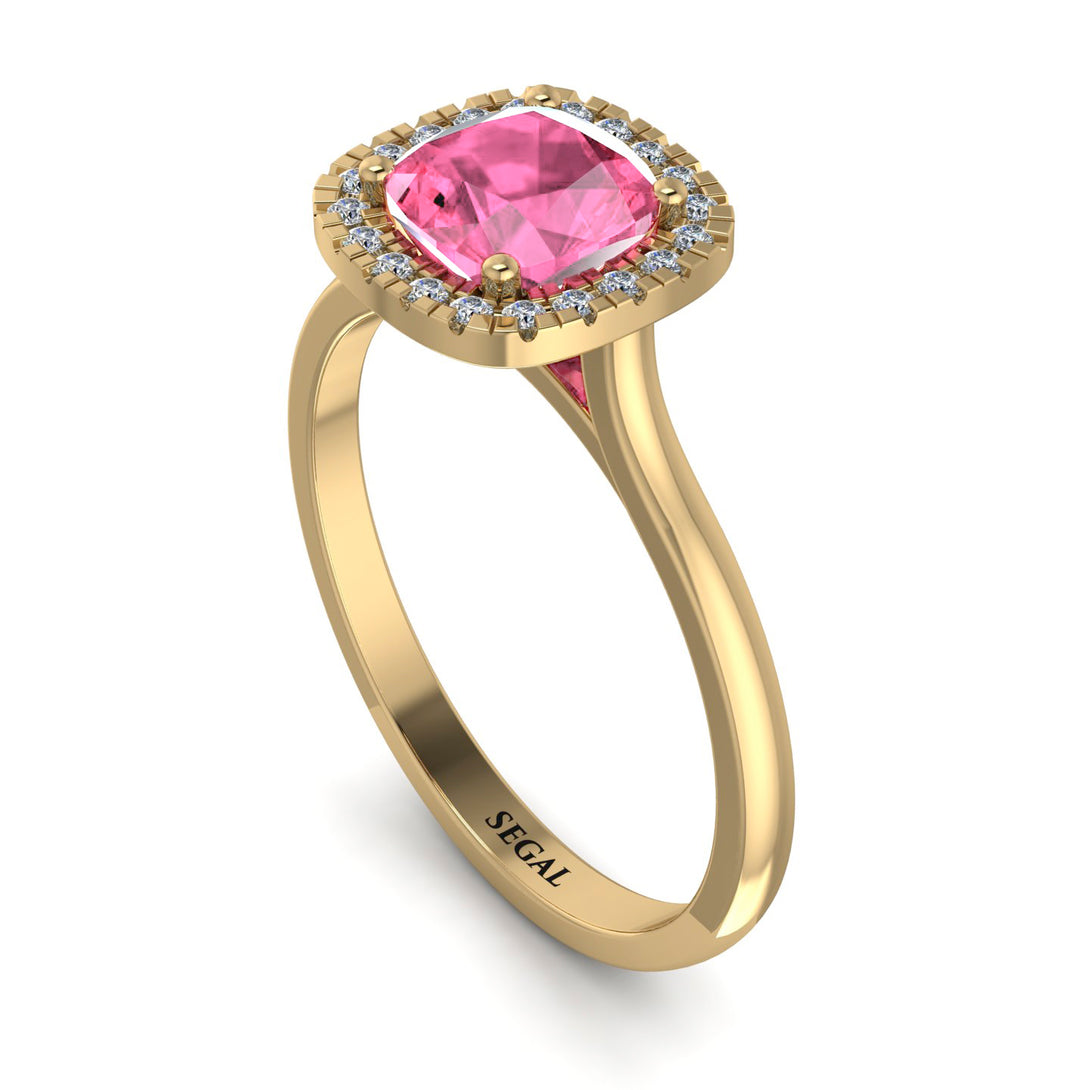 Vintage Classic Halo Cushion Pink Moissanite Ring - Skylar No. 801