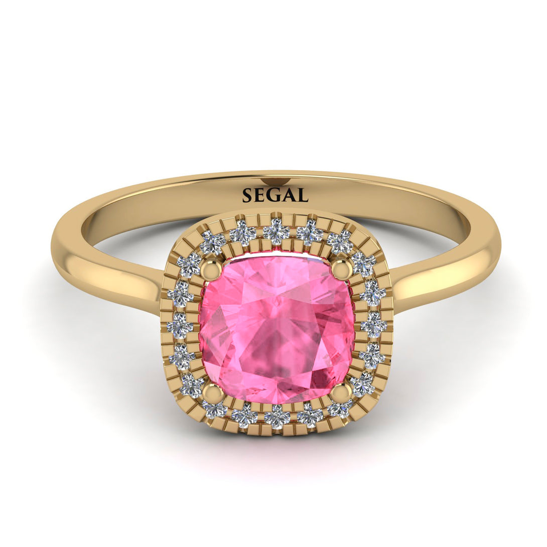Vintage Classic Halo Cushion Pink Moissanite Ring - Skylar No. 801
