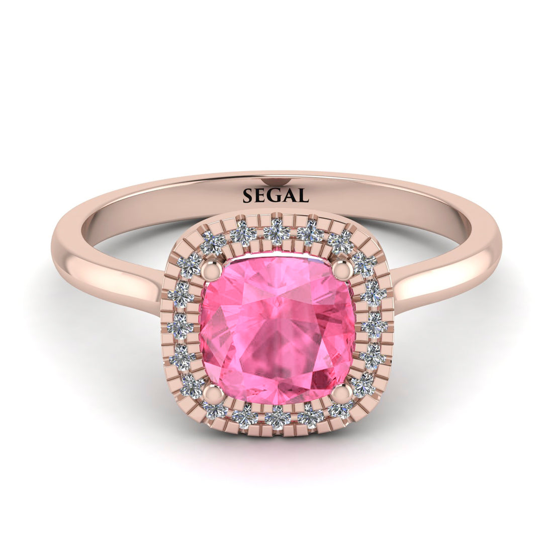Vintage Classic Halo Cushion Pink Moissanite Ring - Skylar No. 802