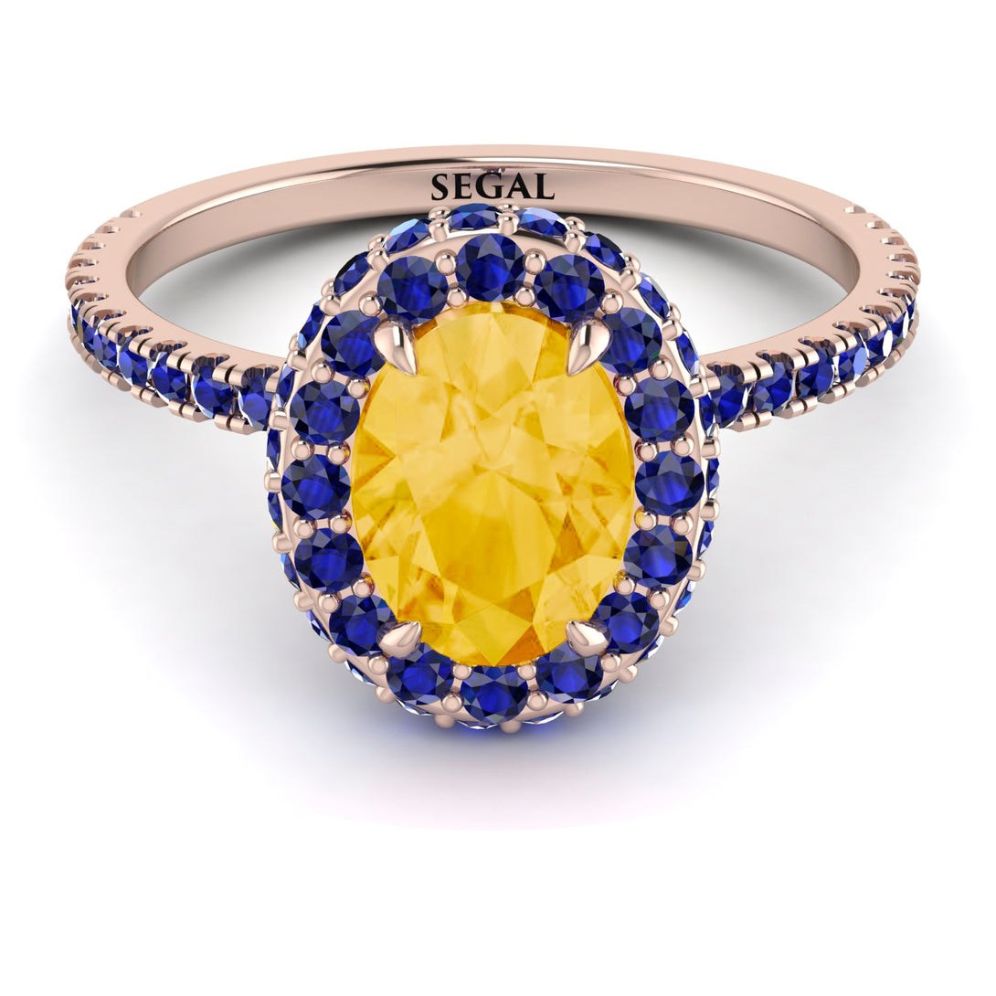 Oval Citrine Halo Hidden Sapphires Ring - Amy No. 614