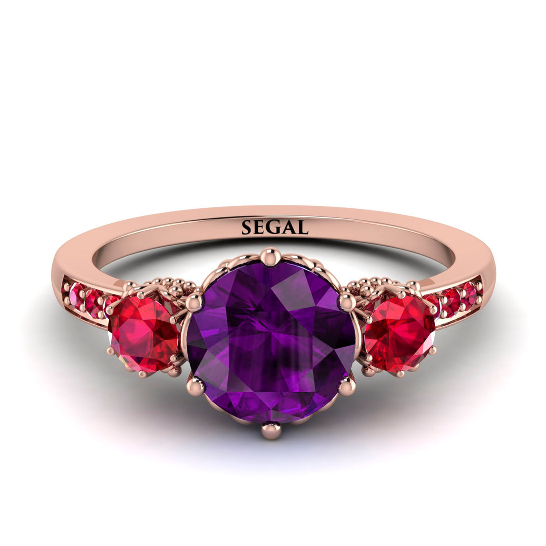 Vintage 3 Stones Amethyst Ring With Micro Pave - Luna No. 314