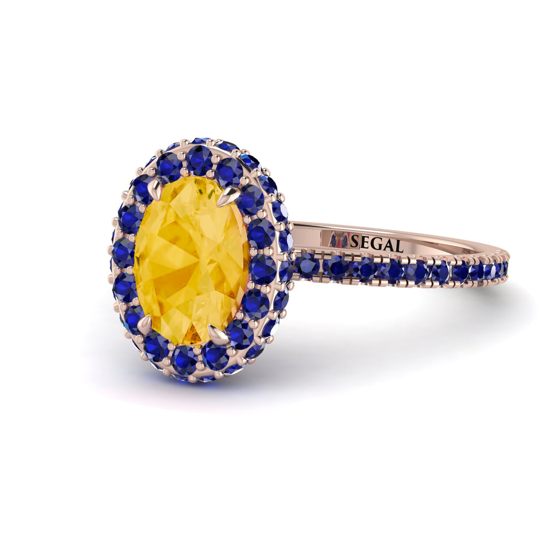 Oval Citrine Halo Hidden Sapphires Ring - Amy No. 614