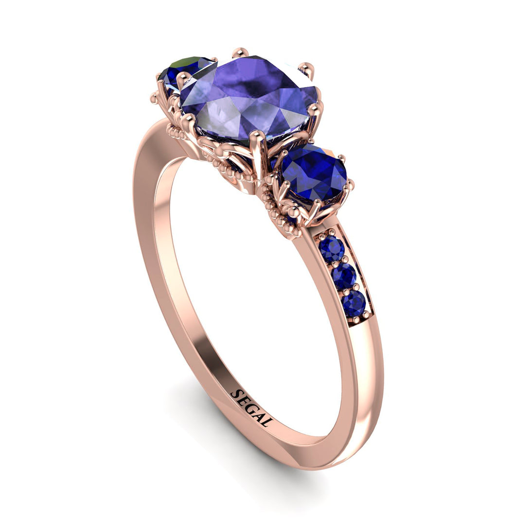 Vintage 3 Stones Tanzanite Ring With Micro Pave - Luna No. 211