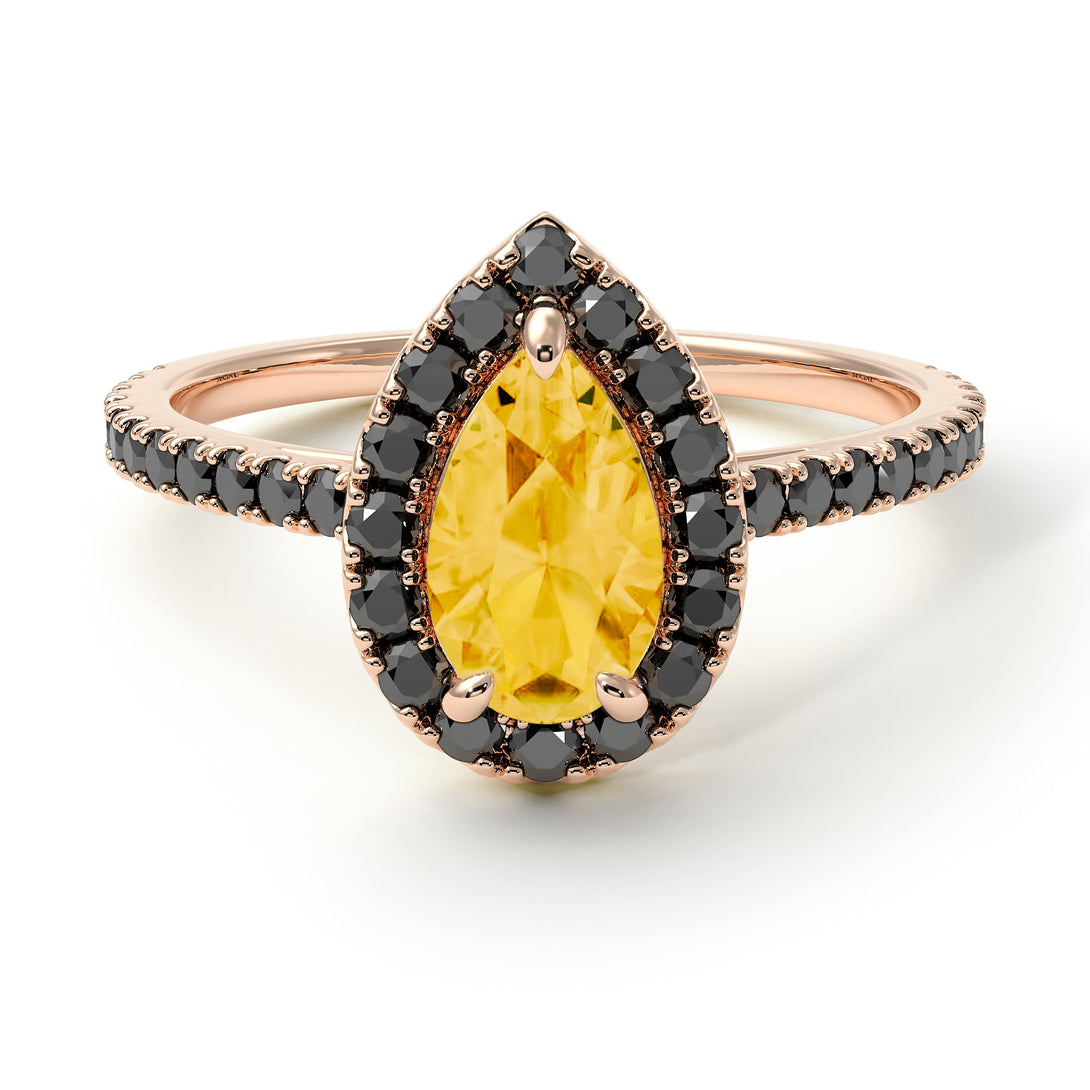 Pear Shaped Halo Citrine Ring - Janet No. 605