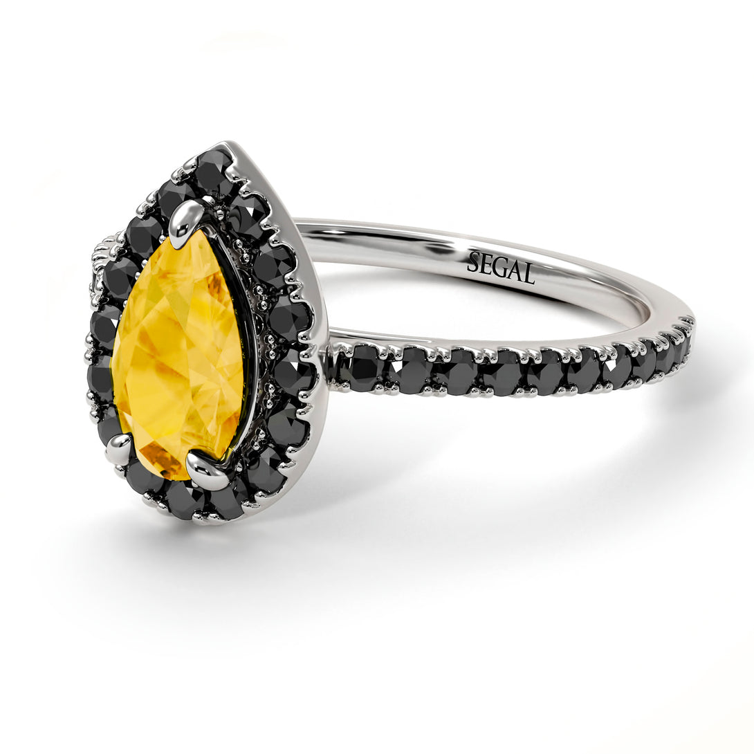 Pear Shaped Halo Citrine Ring - Janet No. 606