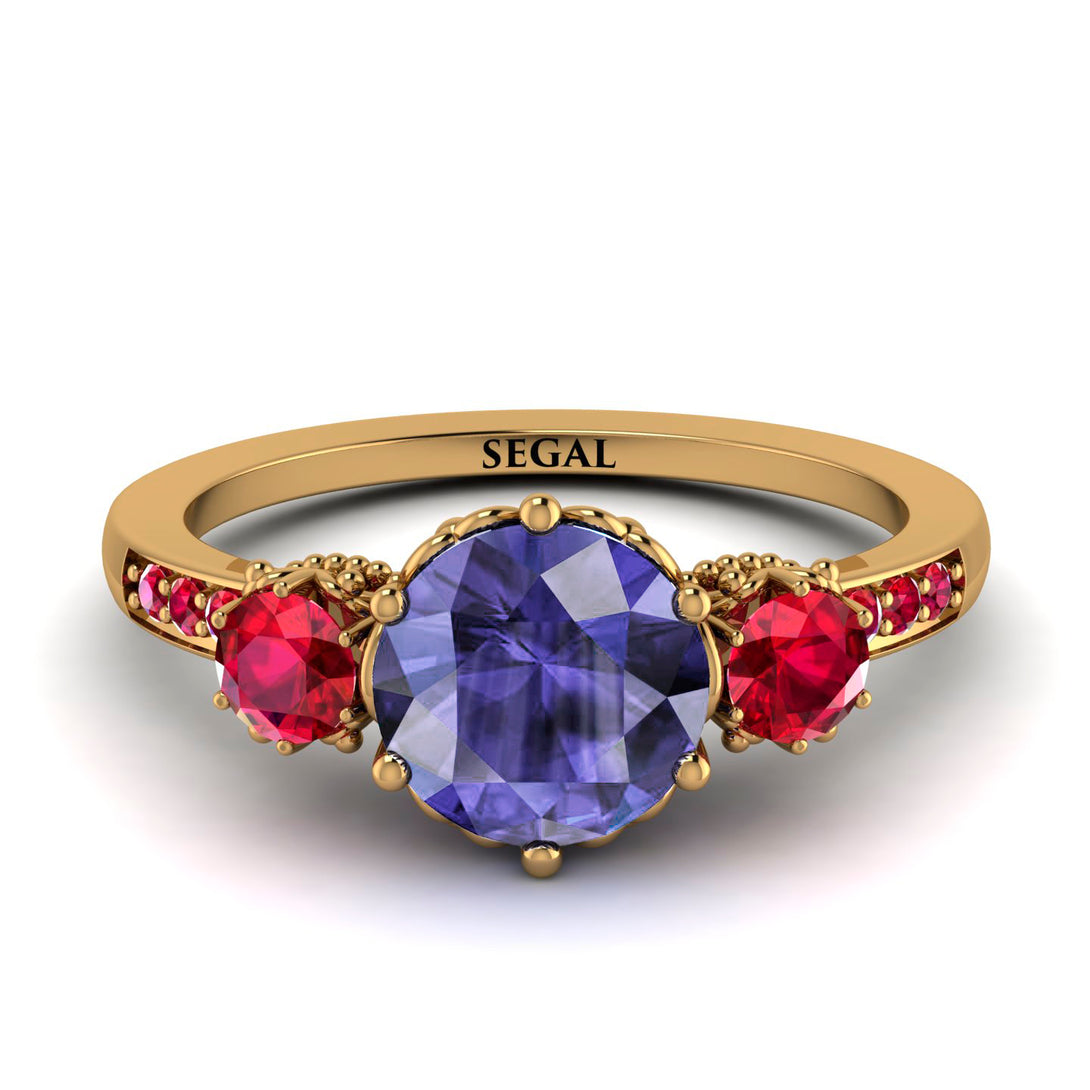 Vintage 3 Stones Tanzanite Ring With Micro Pave - Luna No. 213