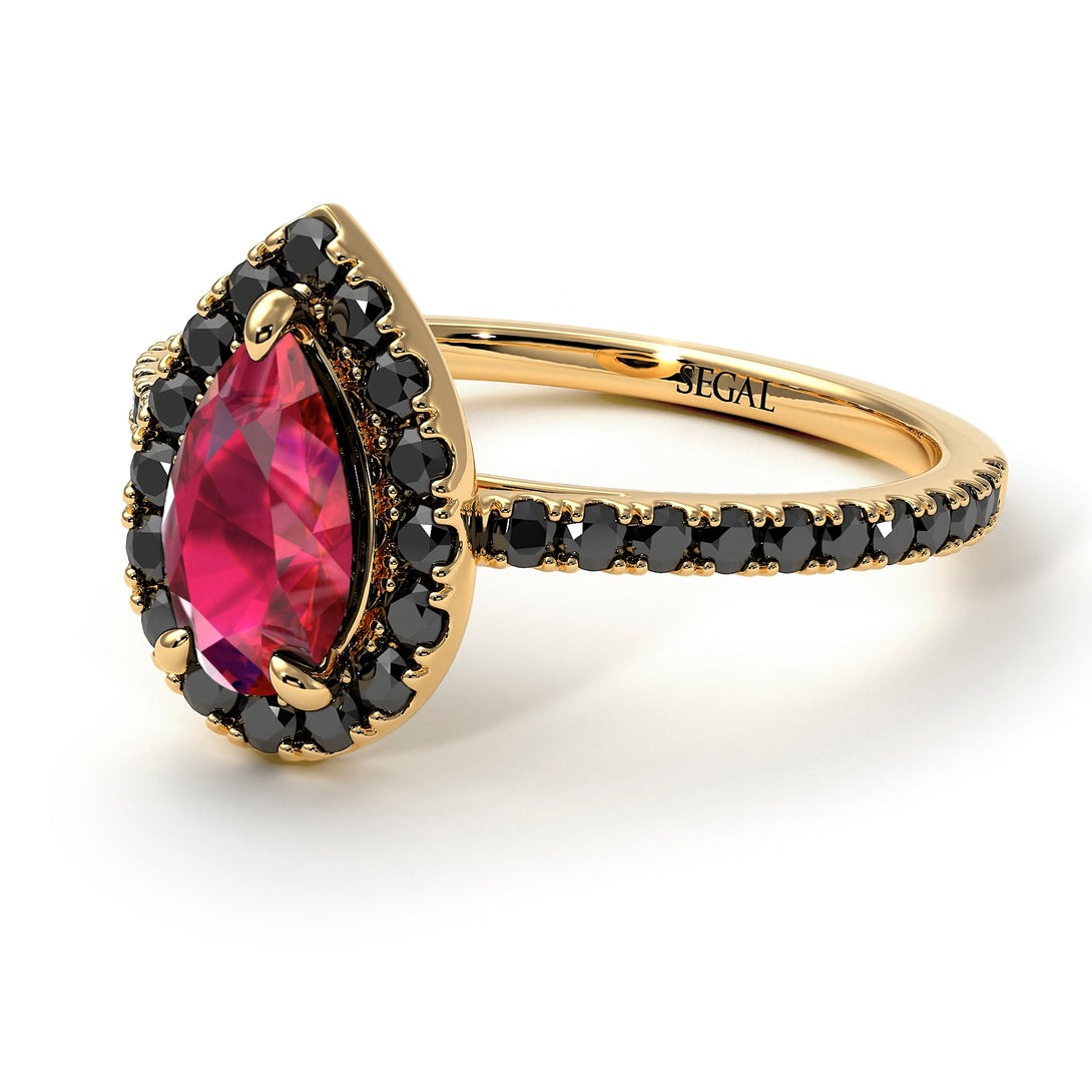 Pear Shaped Halo Ruby Ring - Janet No. 34