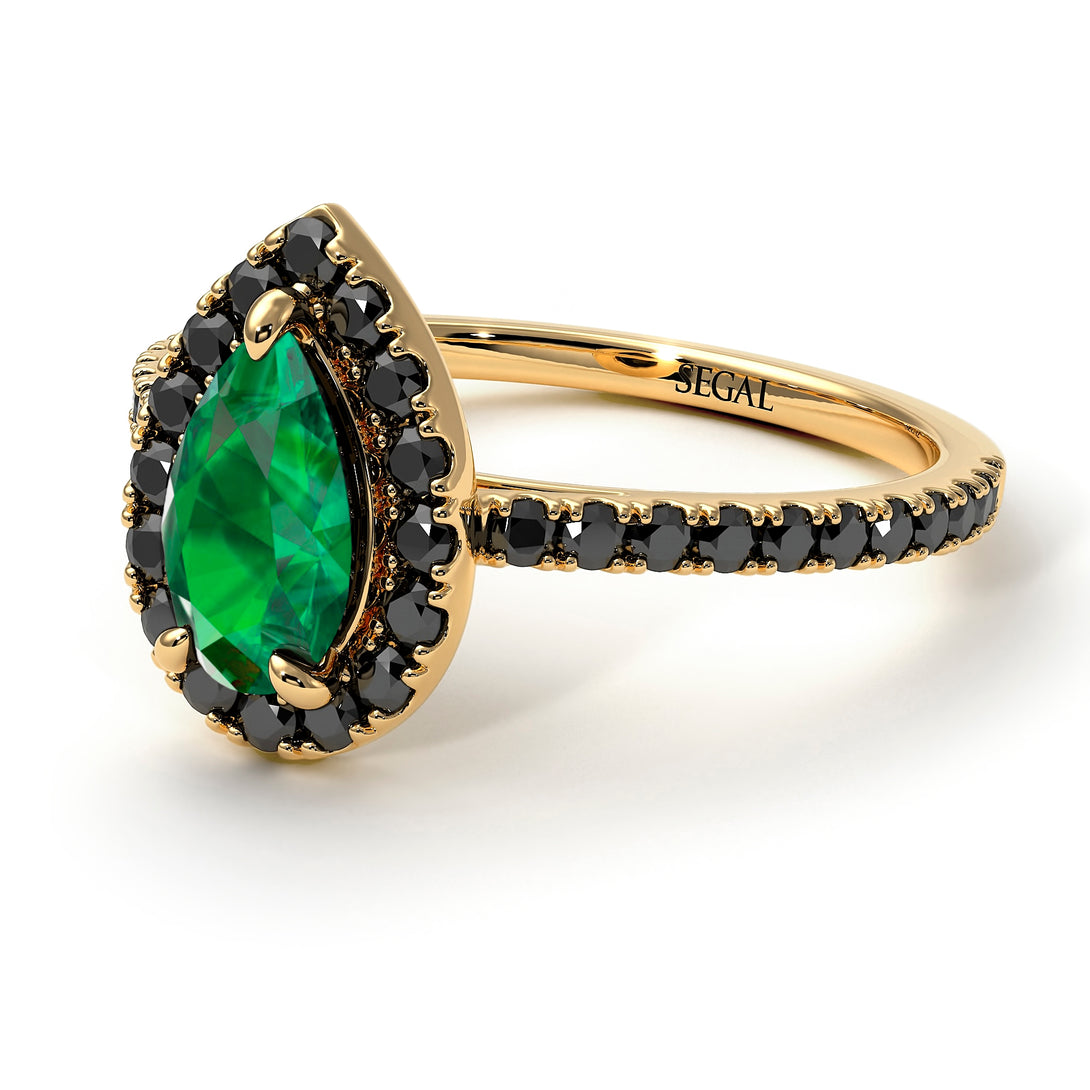 Pear Shaped Halo Emerald Ring - Janet No. 22