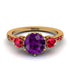 Vintage 3 Stones Amethyst Ring With Micro Pave - Luna No. 313