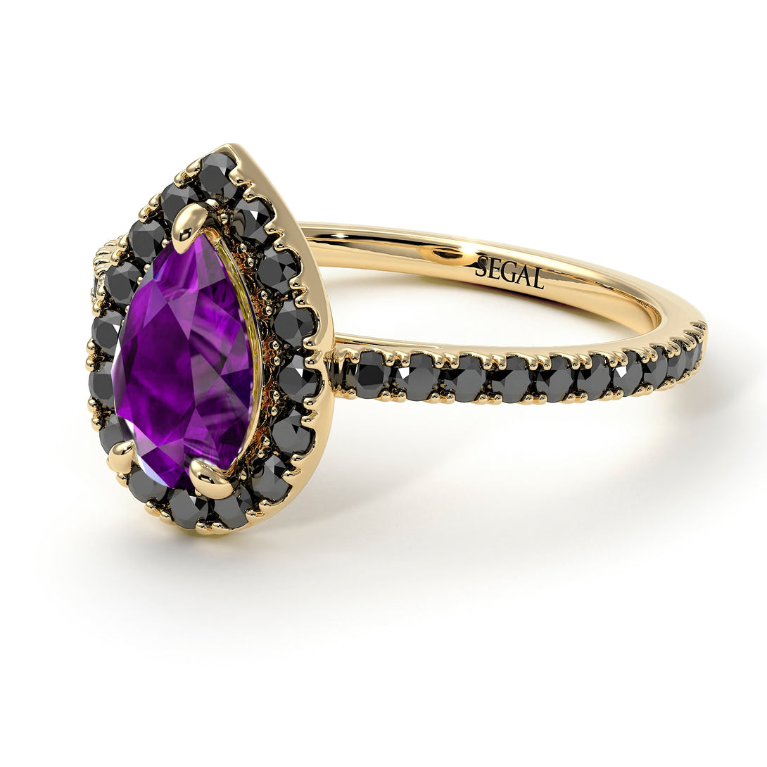 Pear Shaped Halo Amethyst Ring - Janet No. 304